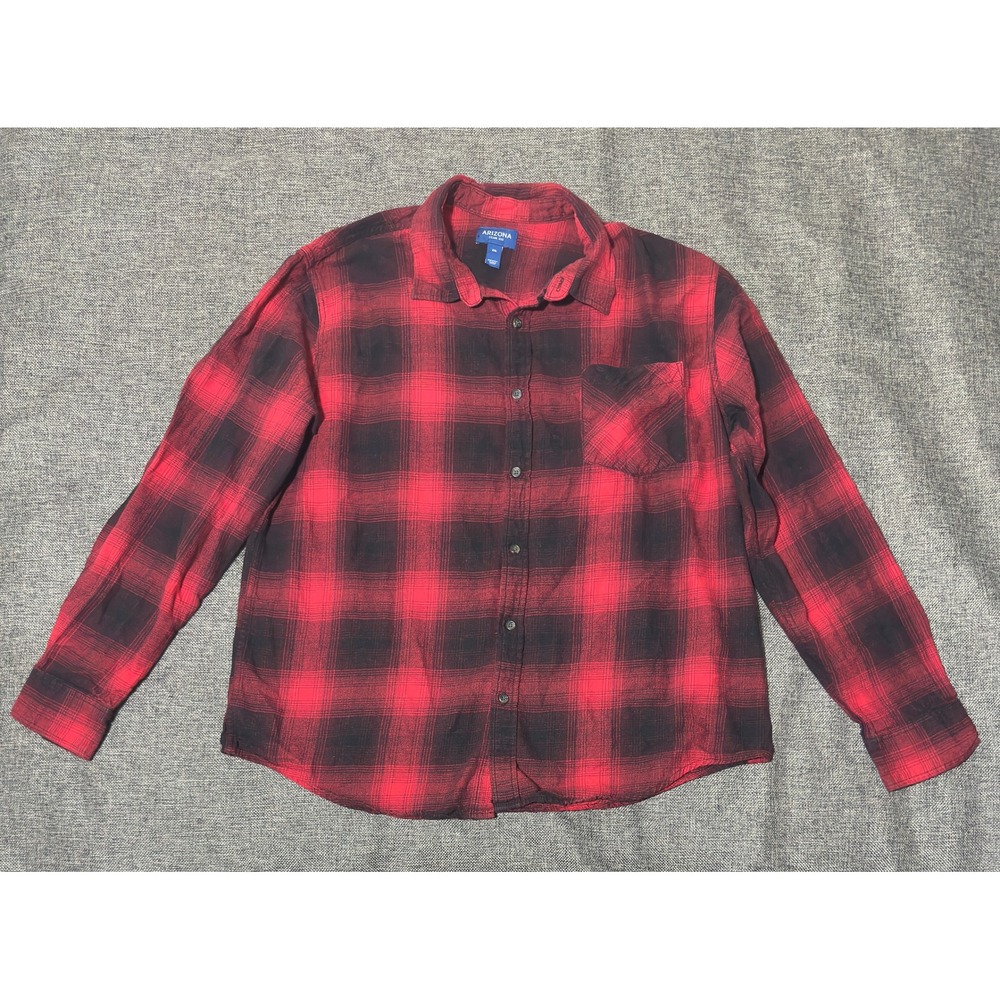 Arizona Mens XXL Flannel Shirt Red Black Buffalo Plaid Long Sleeve Pocket